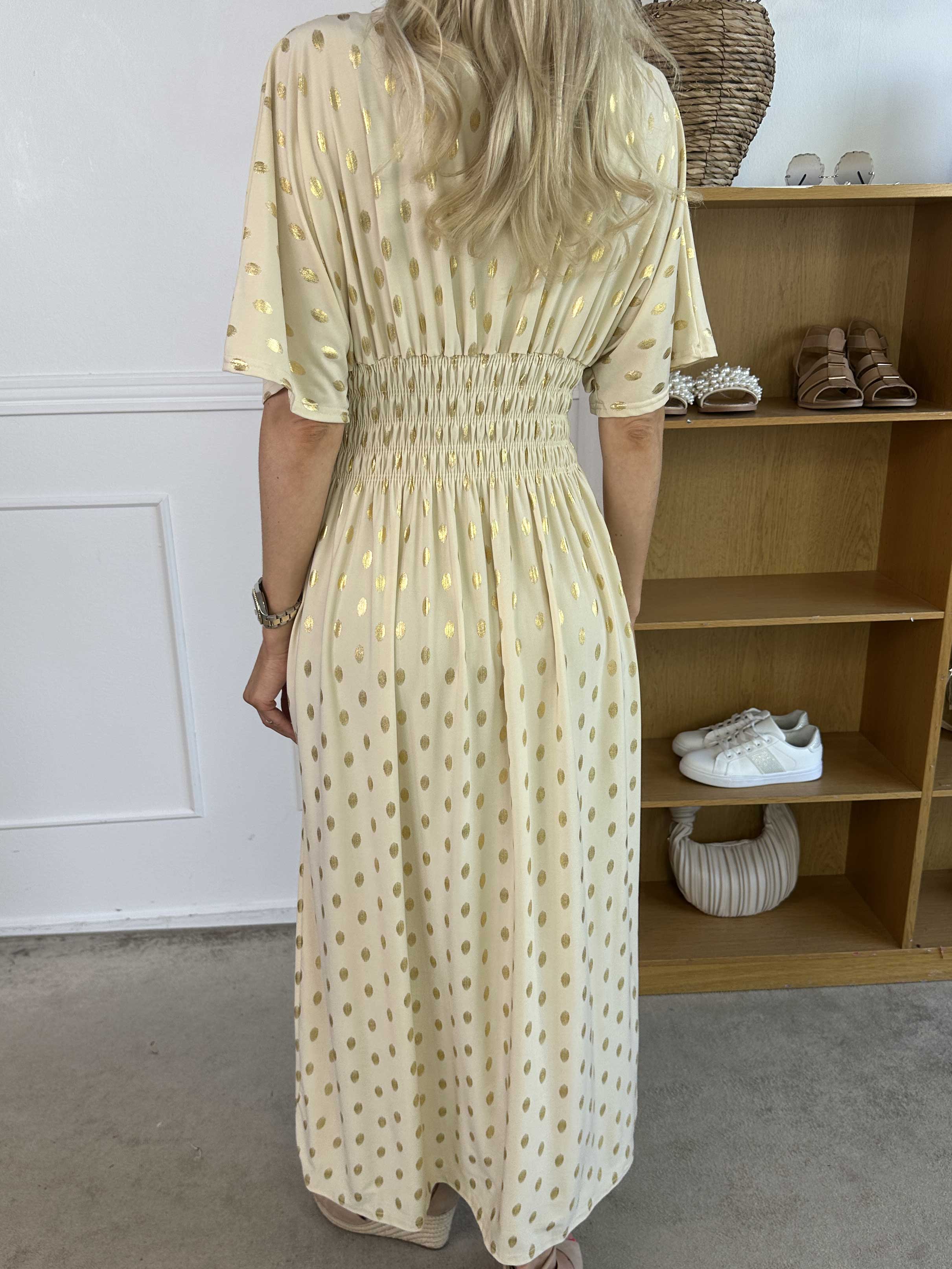 Pams Dot - Lang elastisk kjole med prikket detaljer